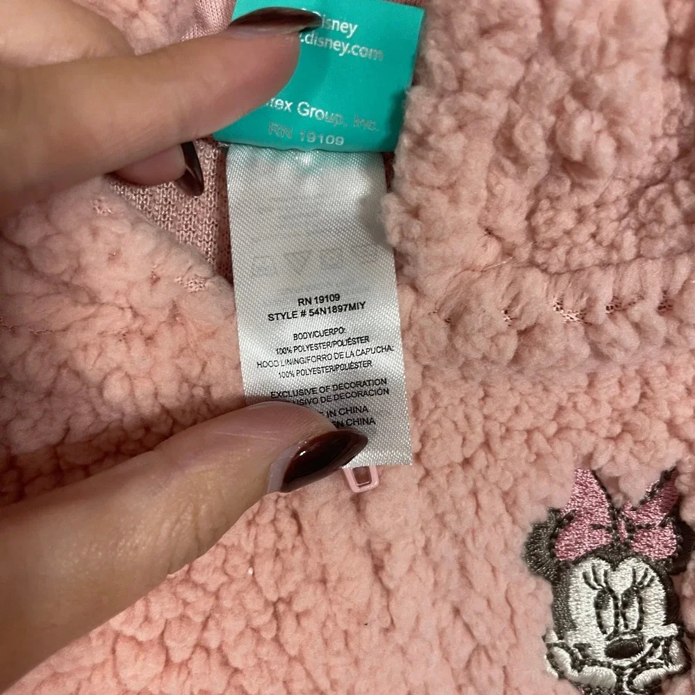 Disney Baby Minnie‎ Mouse Pink Sherpa Fleece Hooded Footed Jumpsuit - SizeNB